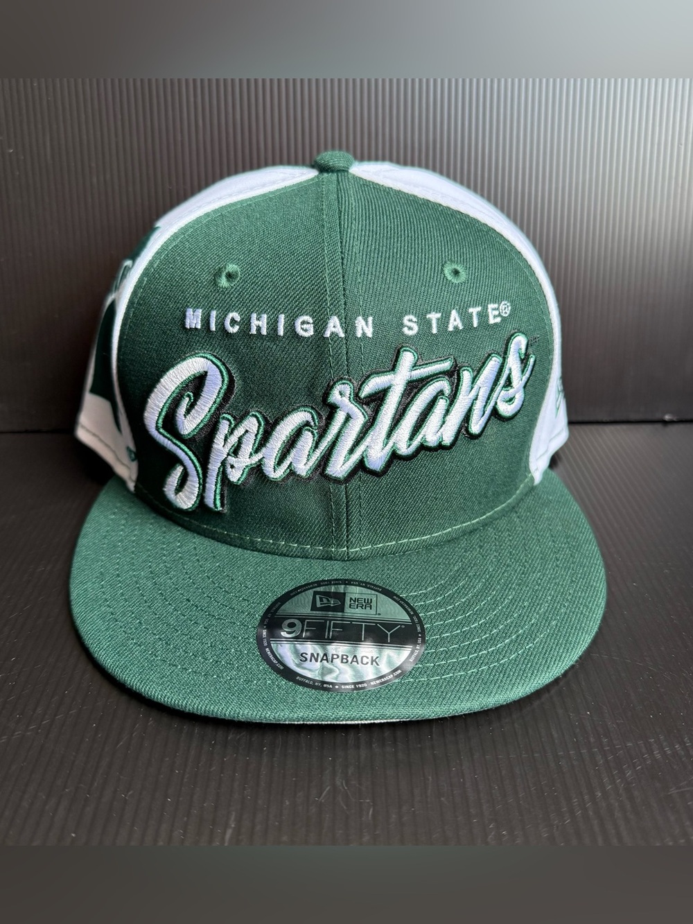 NWT New Era Michigan State Spartans Green White Team Script Snapback Hat Cap